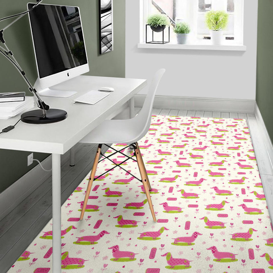 Pink Dachshund Pattern Area Rug