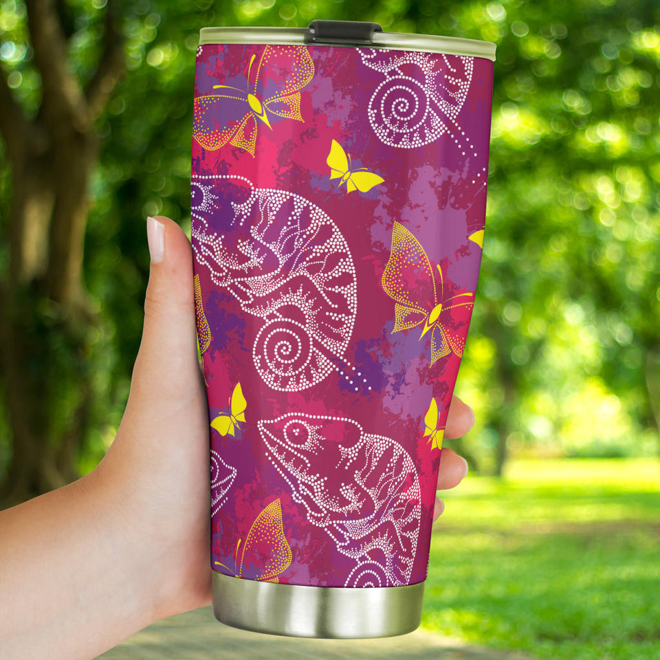 Pink Chameleon Lizard Butterfly Pattern Tumbler