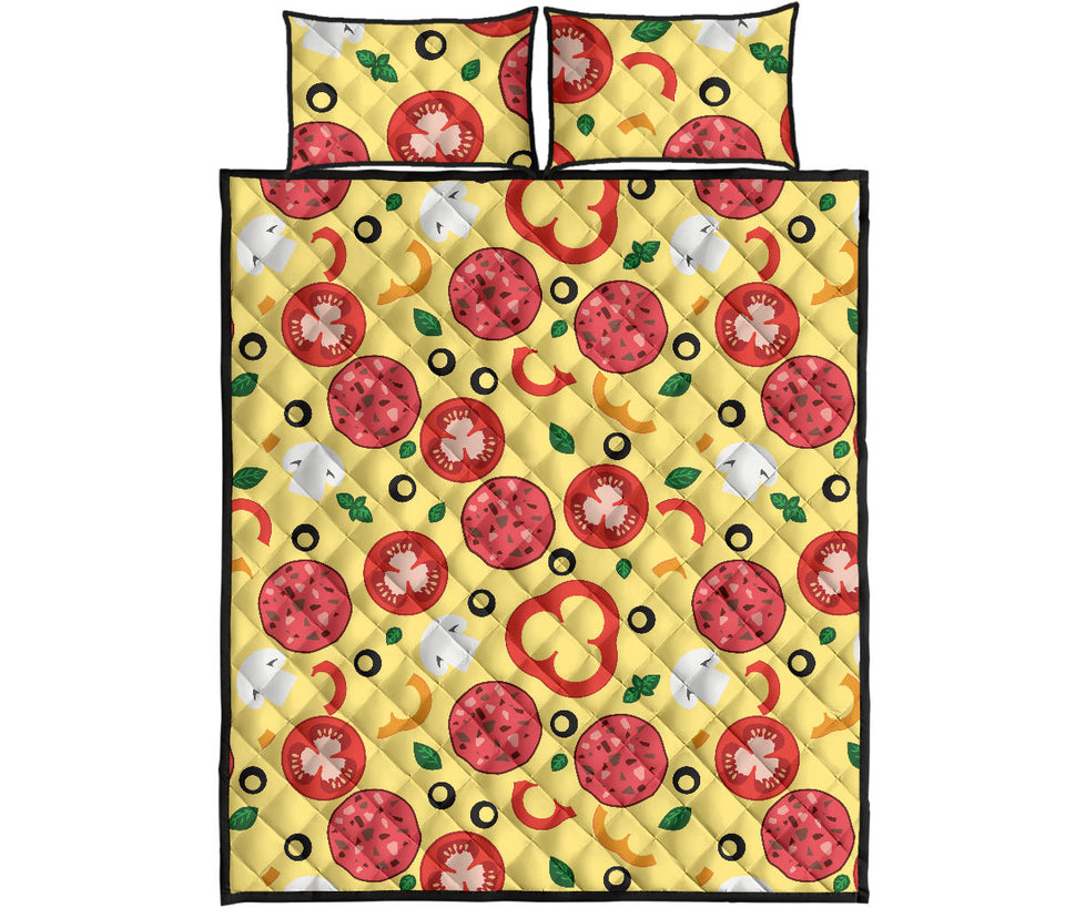 Pizza Tomato Salami Texture Pattern Quilt Bed Set