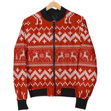 Deer Sweater Printed Red Pattern Women Bomber Jacket