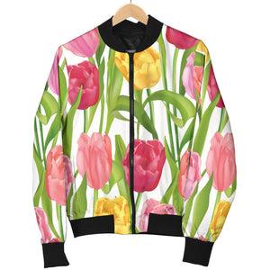 Pink Red Yellow Tulip Pattern Men Bomber Jacket