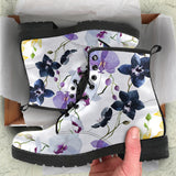 Orchid Pattern Background Leather Boots