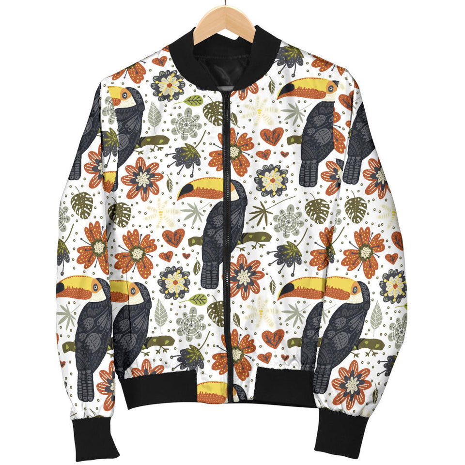 Toucan Flower Pattern Women Bomber Jacket