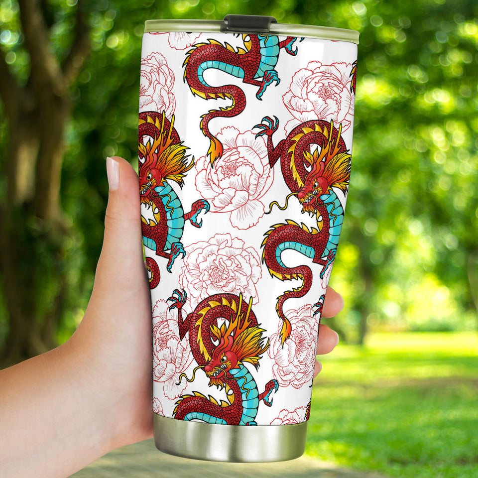 Red Dragon Hibiscus Pattern Tumbler