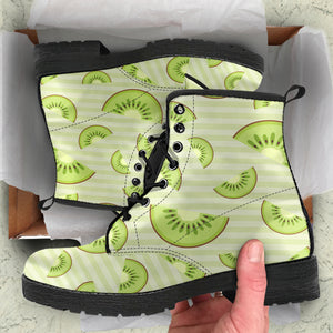 Kiwi Pattern Striped Background Leather Boots