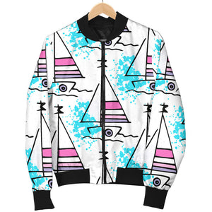 Sailboat Pattern Men Bomber Jacket