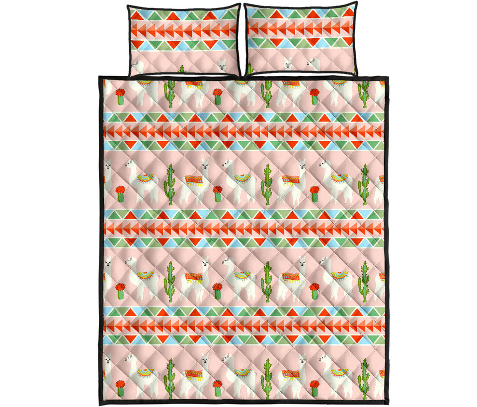 Llama Cactus Pattern background Quilt Bed Set.