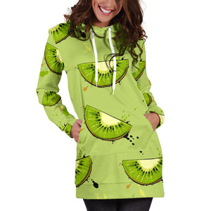 Kiwi Pattern Background Women Hoodie Dress