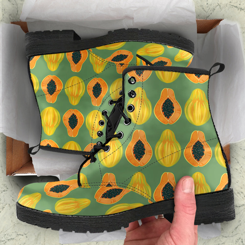 Papaya Pattern Background Leather Boots