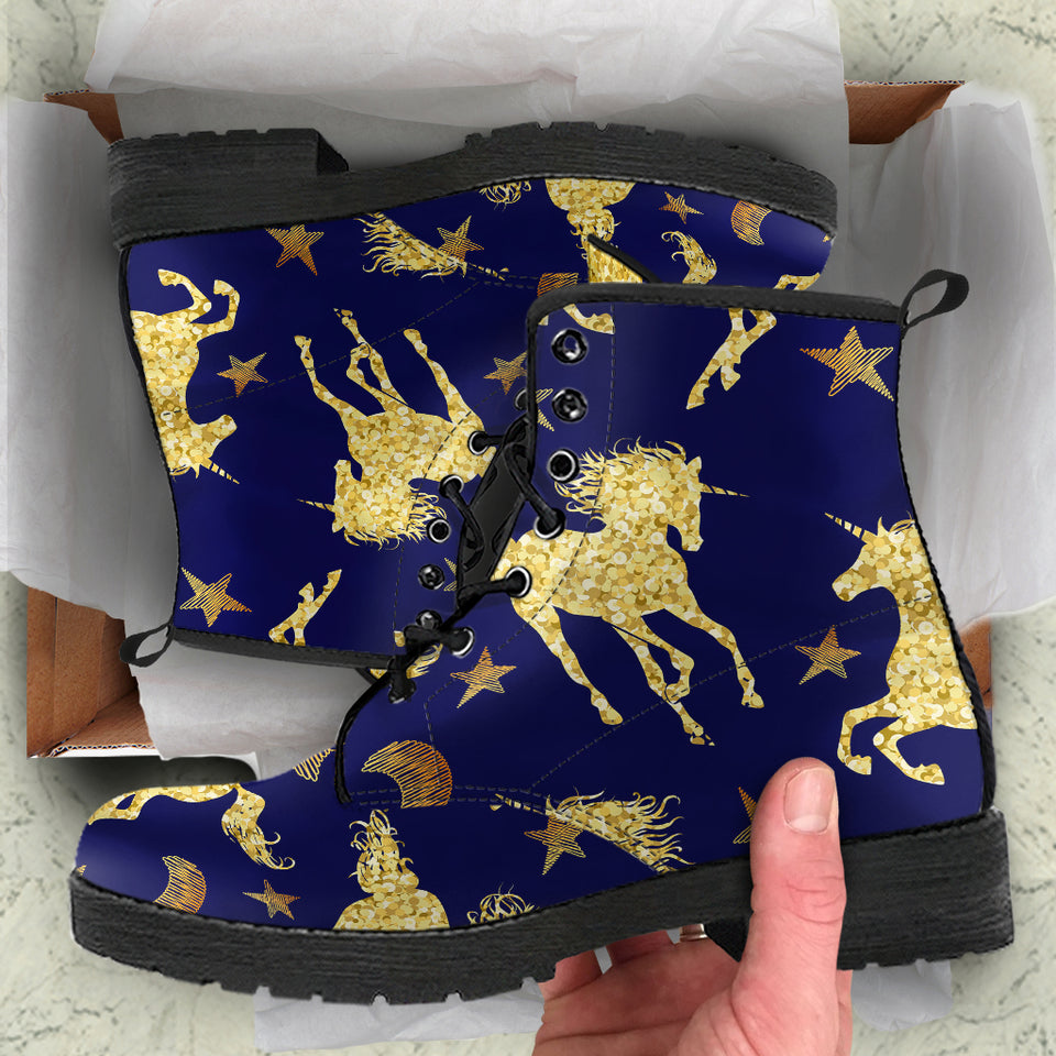 Unicorn Gold Pattern Leather Boots