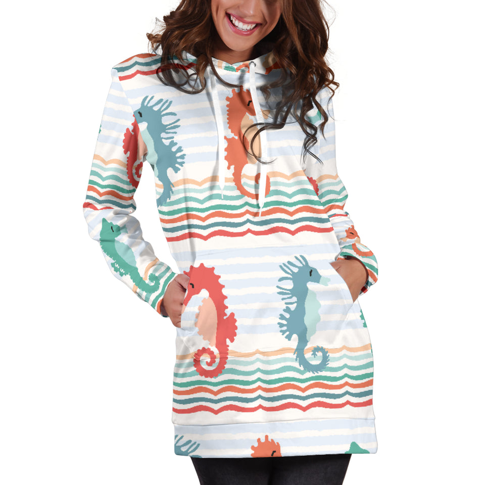 Seahorse Pattern Theme Women Hoodie Dress