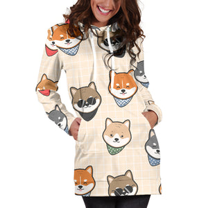 Shiba Inu Head Pattern Women Hoodie Dress