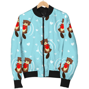 Otter Heart Pattern Men Bomber Jacket