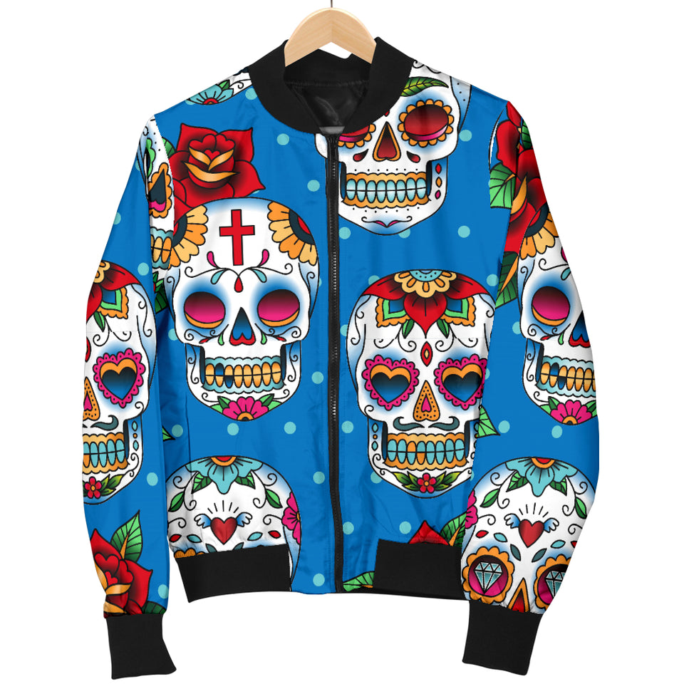 Suger Skull Rose Pattern Men Bomber Jacket