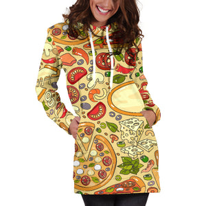 Pizza Pattern Background Women Hoodie Dress