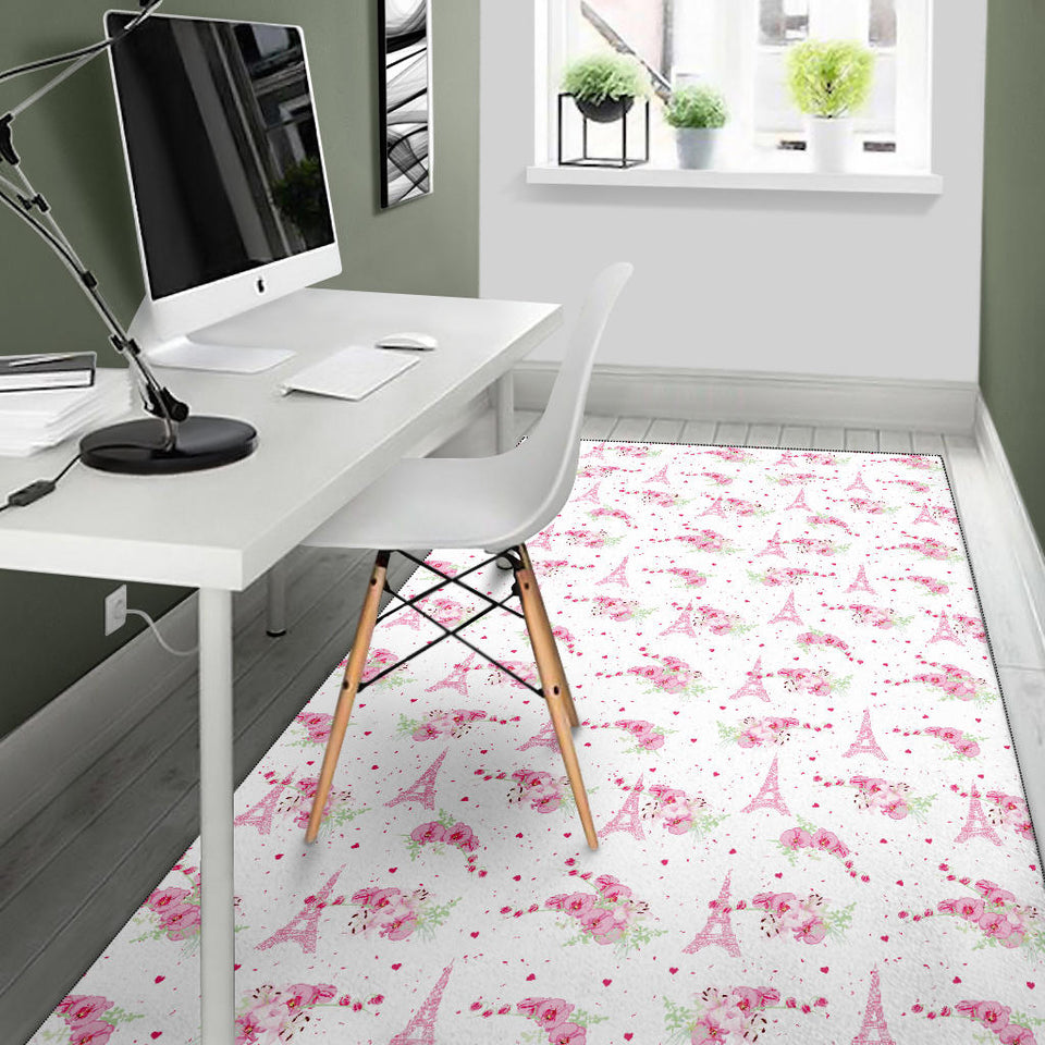 Eiffel Tower Pink Theme Pattern Print Design 05 Area Rug