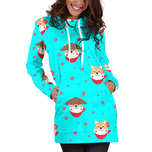 Shiba Inu Japanese Hat Pattern Women Hoodie Dress