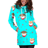 Shiba Inu Japanese Hat Pattern Women Hoodie Dress