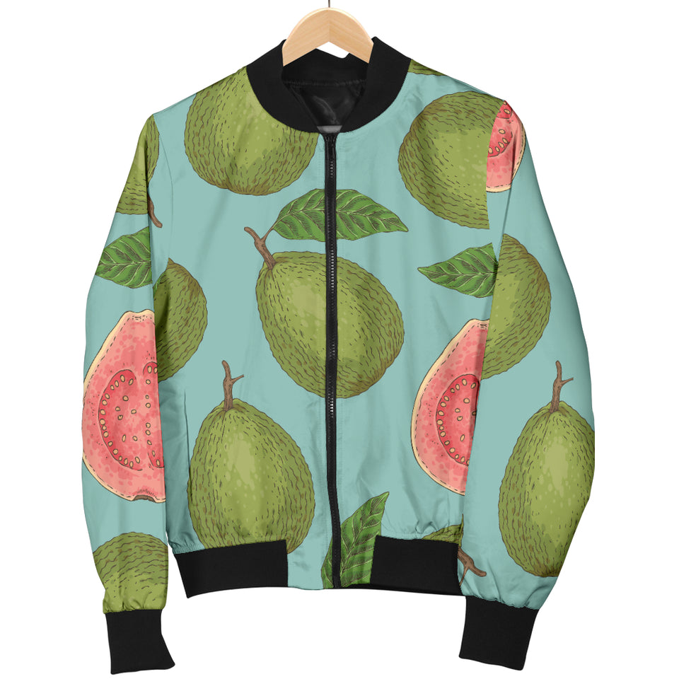 Guava Pattern Green Background Men Bomber Jacket