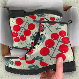 Hand Drawn Tomato Pattern Leather Boots