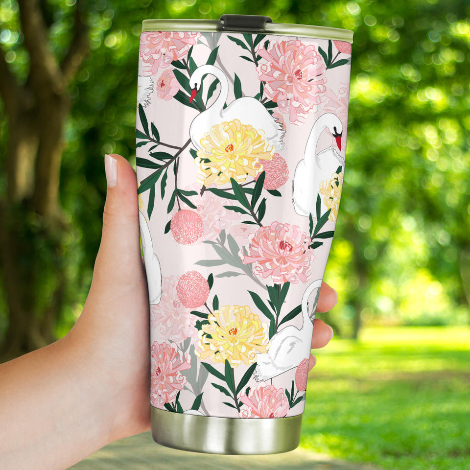 Swan Flower Pattern Tumbler