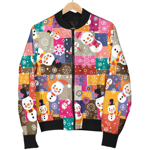 Snowman Colorful Theme Pattern Men Bomber Jacket