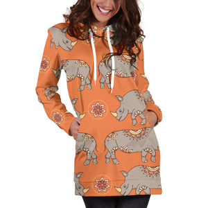 Rhino Pattern Theme Women Hoodie Dress