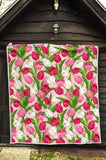 Pink White Tulip Pattern Premium Quilt White