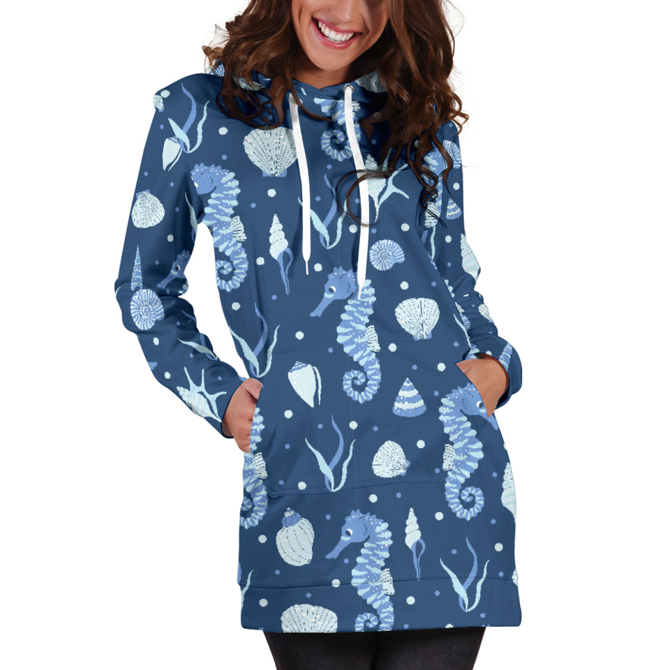 Seahorse Shell Pattern Women Hoodie Dress