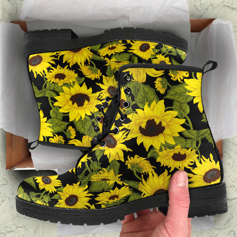 Sunflower Theme Pattern  Leather Boots