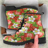 Strawberry Leaves Flower Pattern Leather Boots