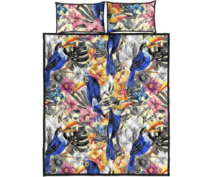 Toucan Leaves Flower Pattern Quilt Bed Set