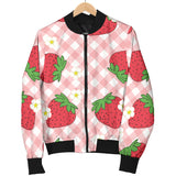 Strawberry Pattern Stripe Background Women Bomber Jacket