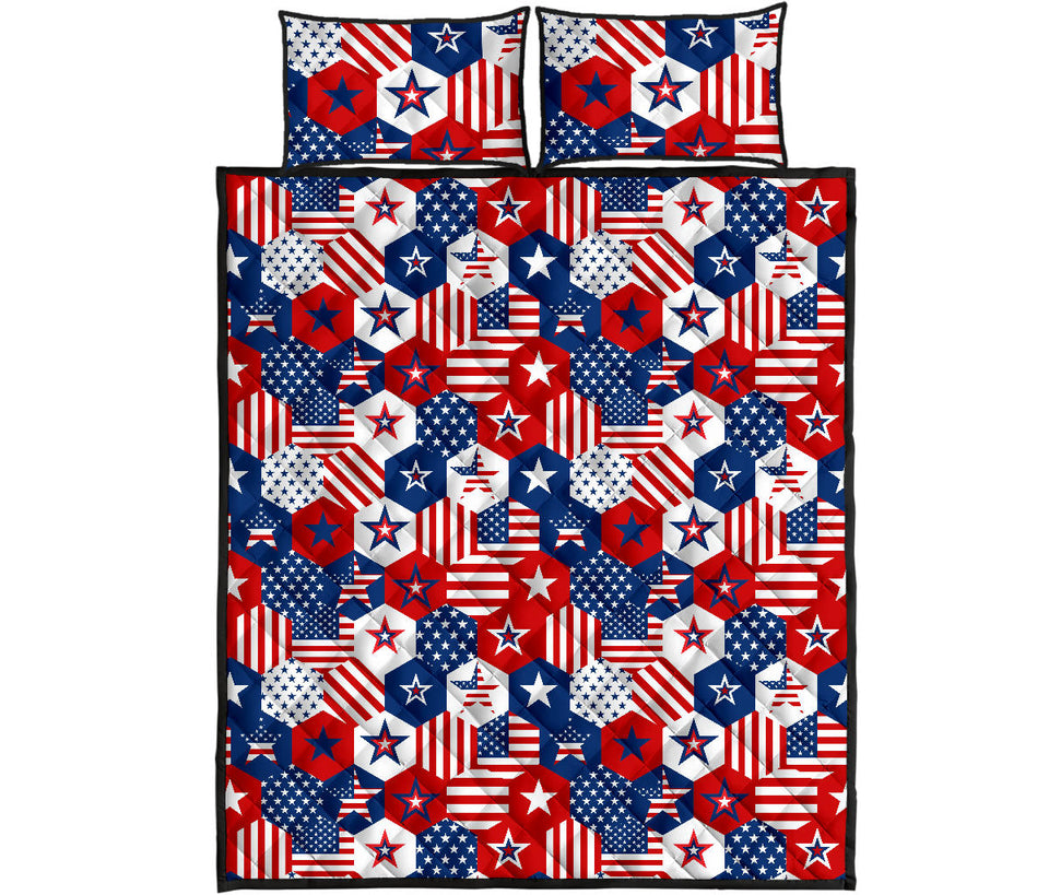 USA Star Hexagon Pattern Quilt Bed Set