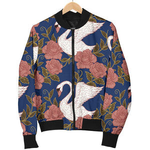 Swan Rose Pattern Women Bomber Jacket