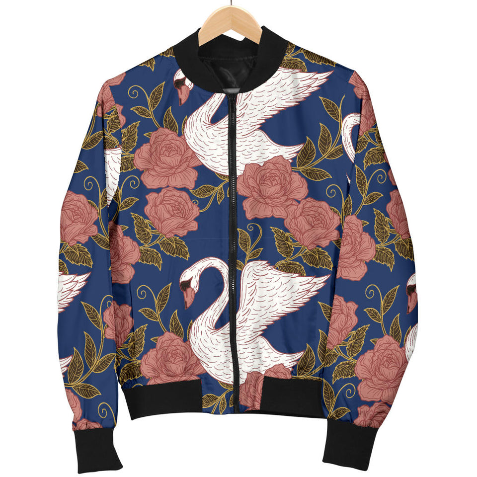 Swan Rose Pattern Women Bomber Jacket