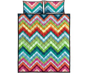 Rainbow Zigzag Chavron Pattern Quilt Bed Set