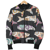 Whale Flower Tribal Pattern Women Bomber Jacket