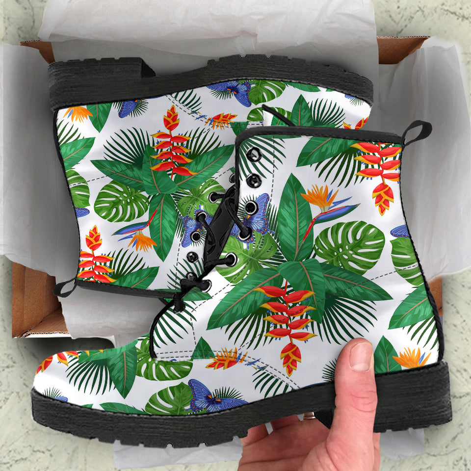 Heliconia Butterfly Leaves Pattern Leather Boots