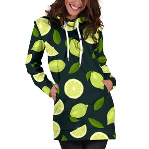 Lime Leaves Pattern Women Hoodie Dress