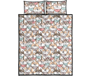 Shiba Inu Pattern Quilt Bed Set