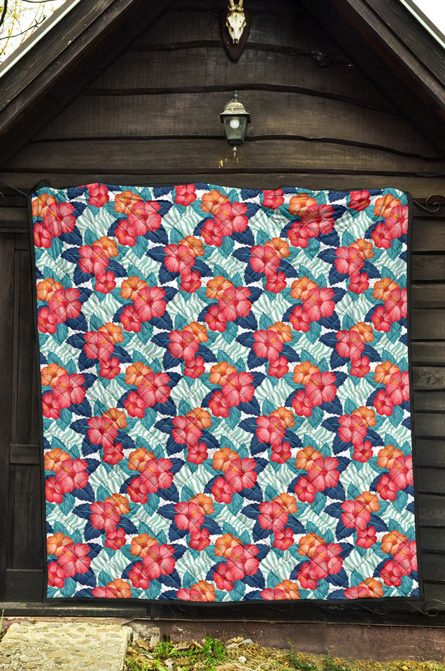 Hibiscus Pattern Print Design 05 Premium Quilt