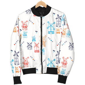 Hand Drawn Windmill Pattern Men Bomber Jacket