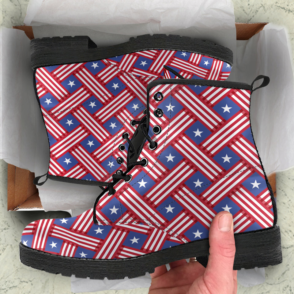 USA Star Stripe Pattern Leather Boots