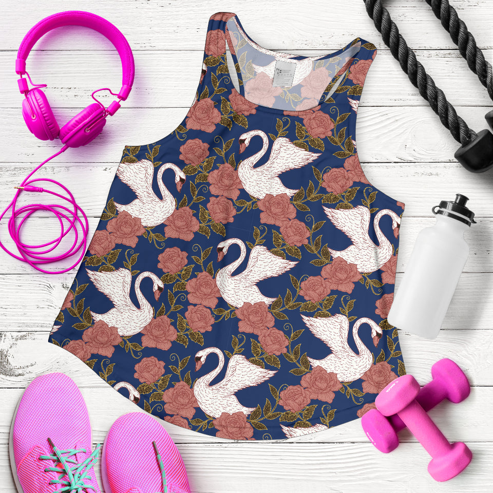 Swan Rose Pattern Women Racerback Tank Top