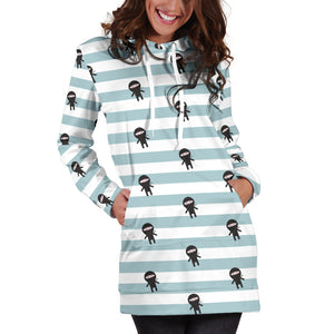 Ninja Pattern Stripe Background Women Hoodie Dress