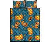 Halloween Pumpkin Witch Hat Pattern Quilt Bed Set