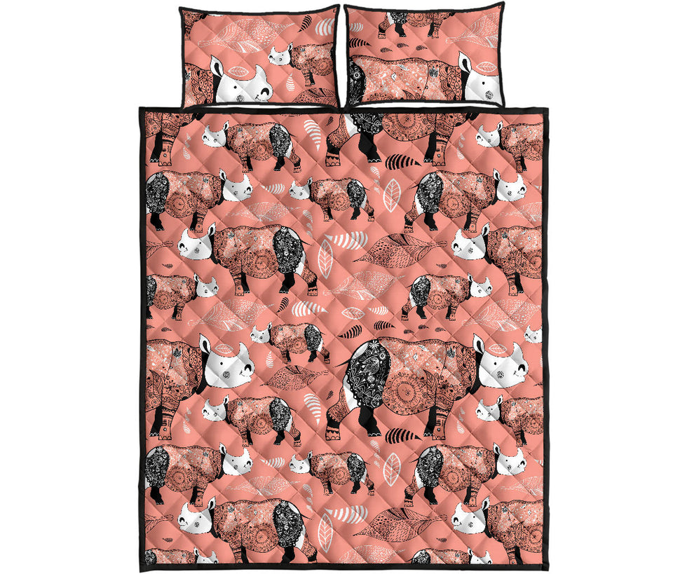 Rhino Tribal Pattern Quilt Bed Set