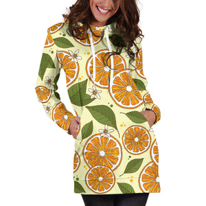 Sliced Orange Leaves  Pattern Women Hoodie Dress