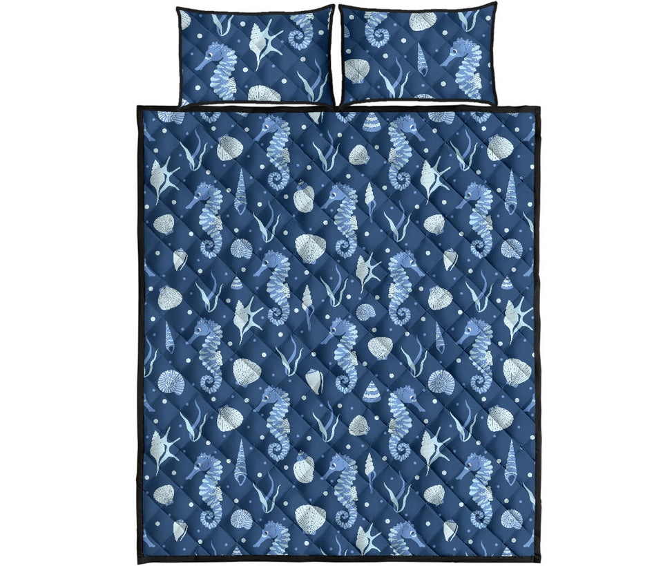 Seahorse Shell Pattern Quilt Bed Set